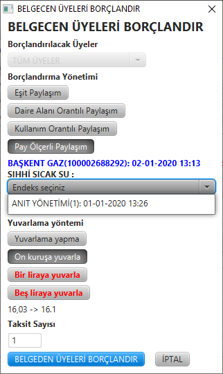 Belgeden Üyeleri Borçlandır
